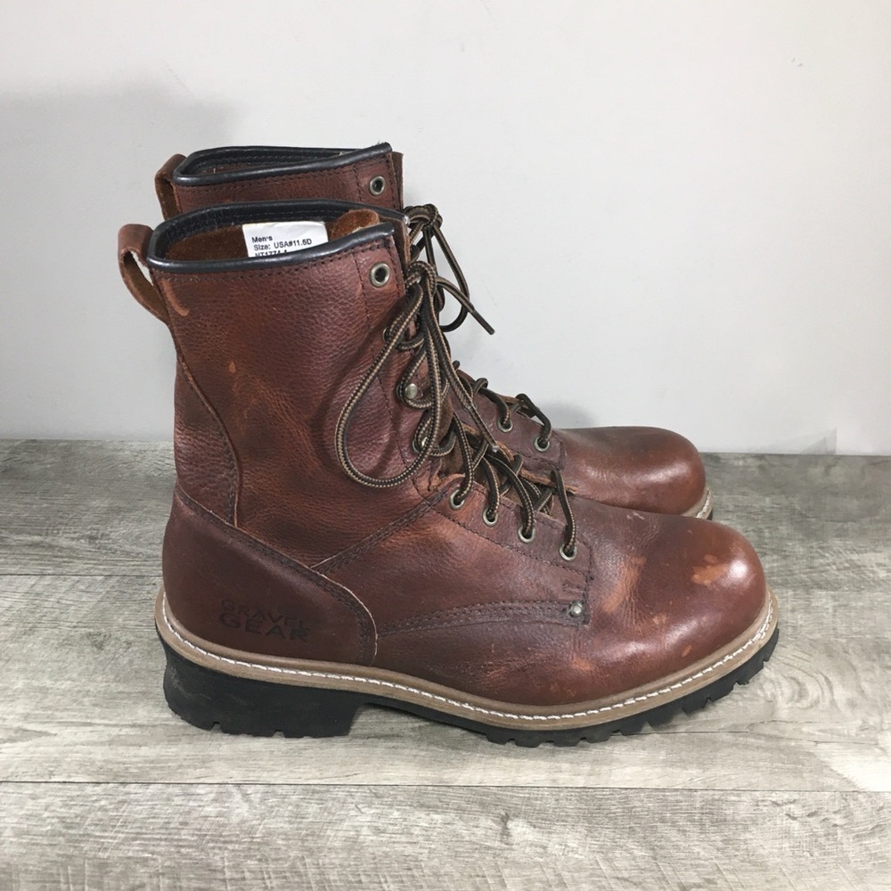 Men’s Gravel Gear Logger Soft Toe Brown Leather Work Workwear Boots Size 11.5